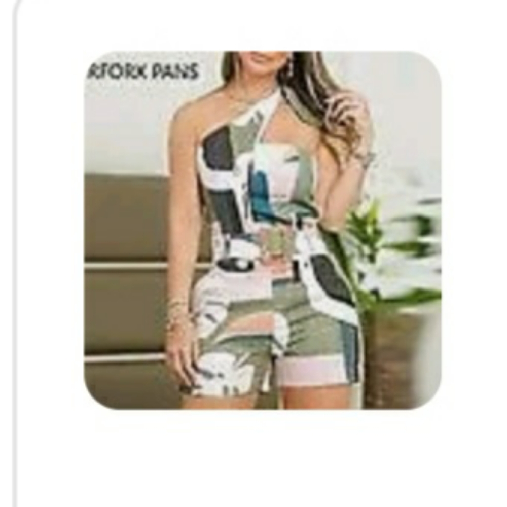 Asymmetrical geo print romper L/XL